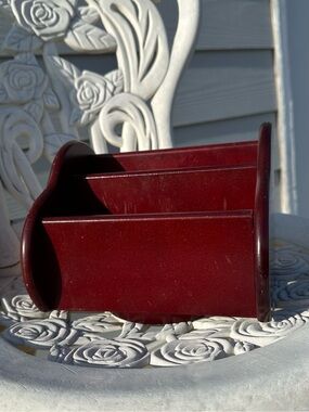 Vintage Dark Red Wooden Desk Organizer